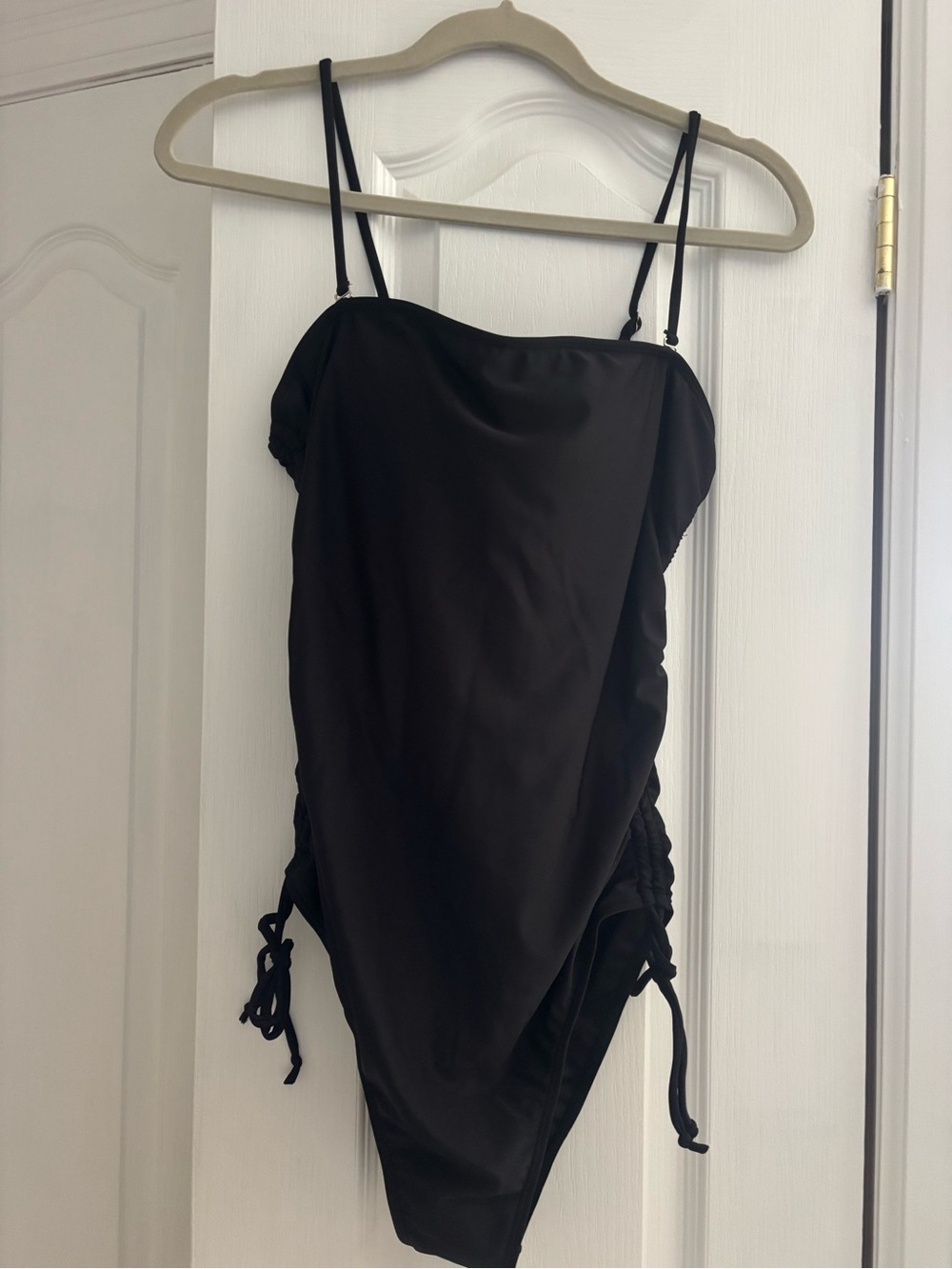 Black One-Piece Swimsuit with Adjustable Side Ties